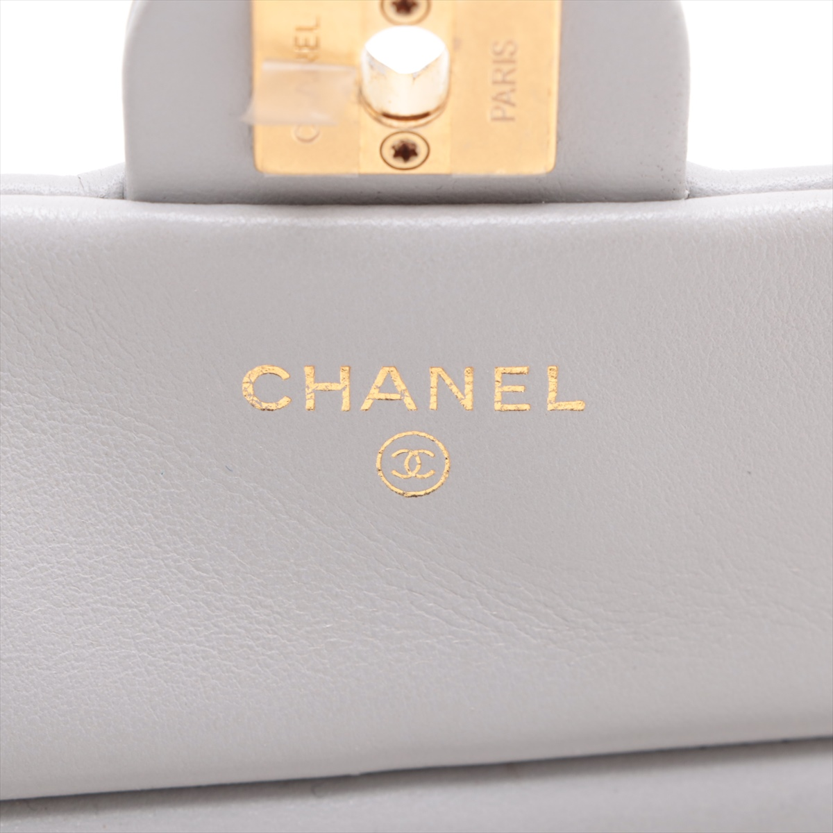 Chanel Lady Handle Flap Card Holder on Chain Quilted Calfskin, GRAY, LEATHER, Shoulder bag