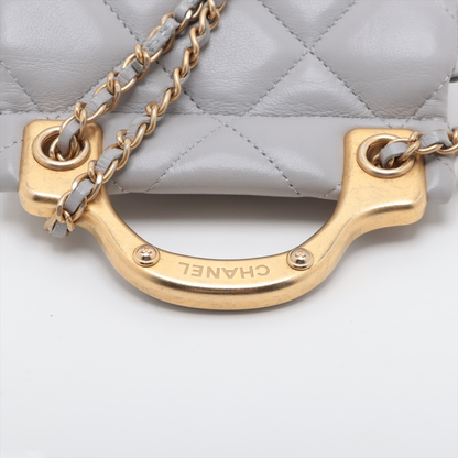 Chanel Lady Handle Flap Card Holder on Chain Quilted Calfskin, GRAY, LEATHER, Shoulder bag