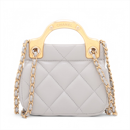 Chanel Lady Handle Flap Card Holder on Chain Quilted Calfskin, GRAY, LEATHER, Shoulder bag