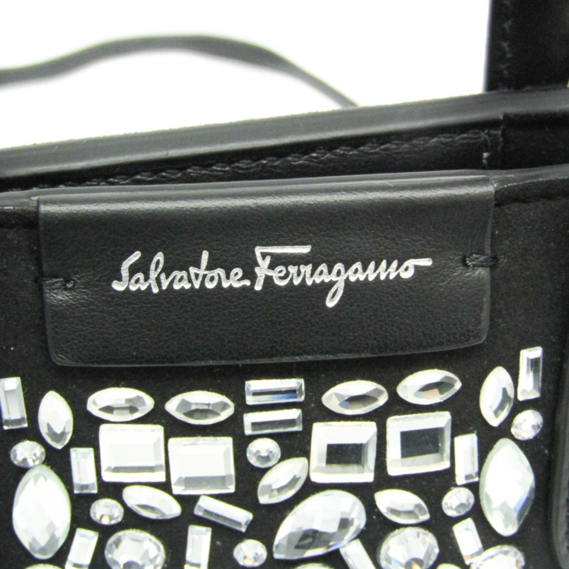 Salvatore Ferragamo Crystal, Black, Leather, tote