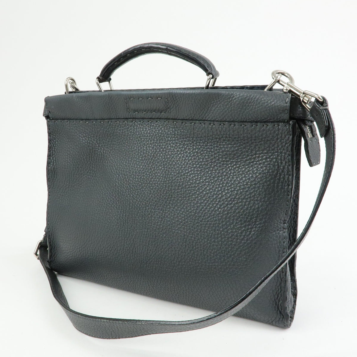 Fendi Selleria Peekaboo Grainy Leather, Gray, Leather, Handbag