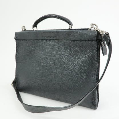 Fendi Selleria Peekaboo Grainy Leather, Gray, Leather, Handbag