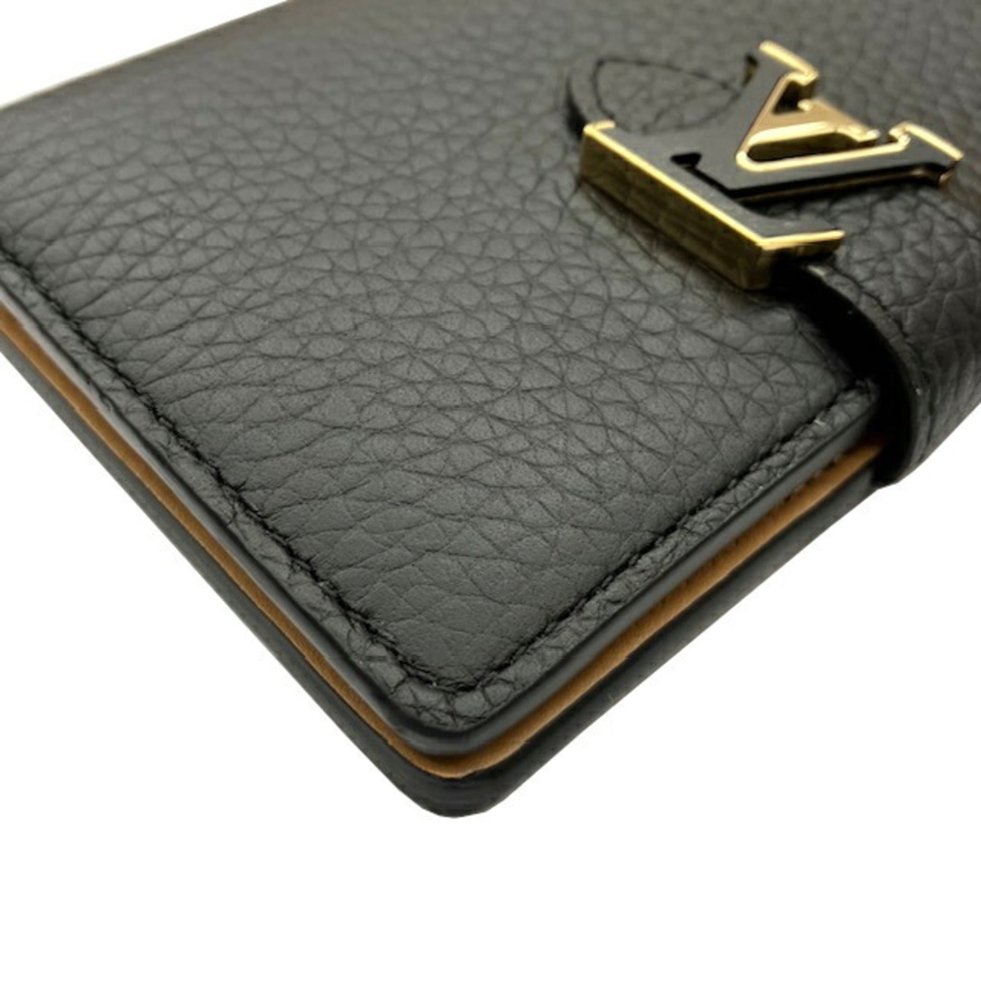 Louis Vuitton Portefeuille compact LV Vertical, Black, Leather, wallet