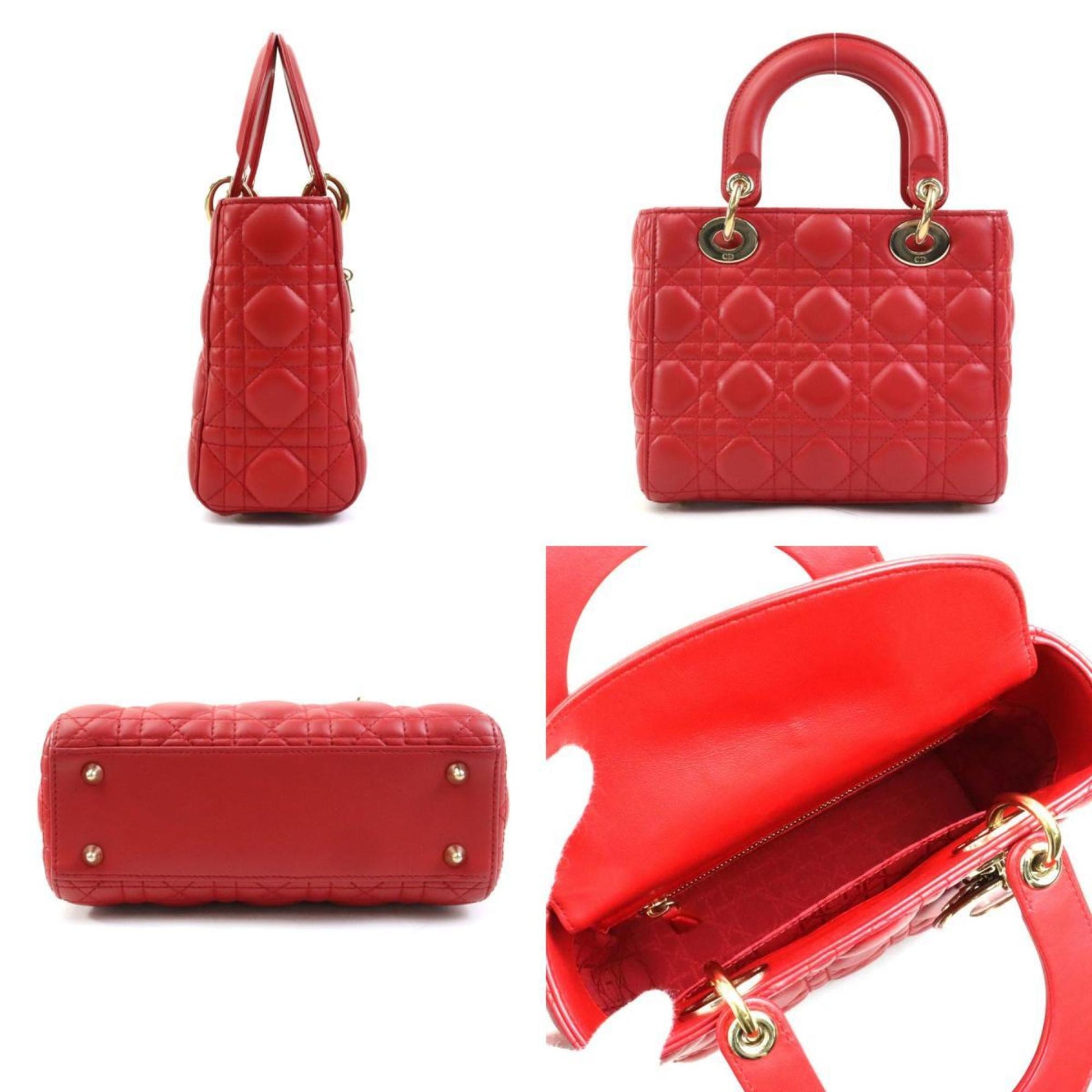 Dior Lady Dior, Red, Leather, handbag