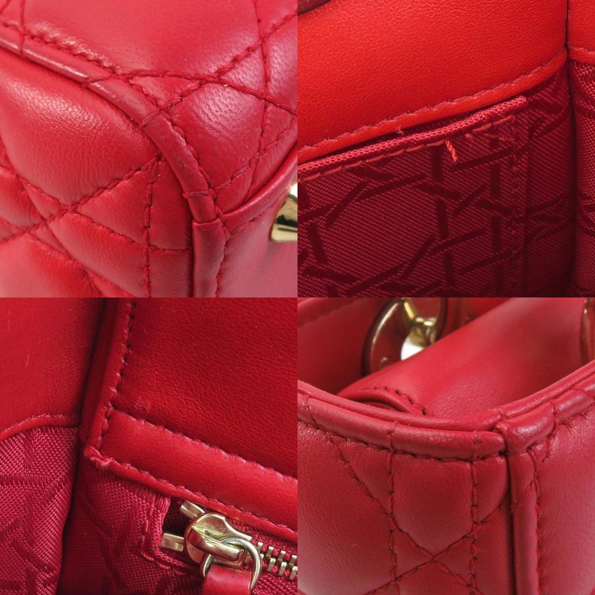 Dior Lady Dior, Red, Leather, handbag