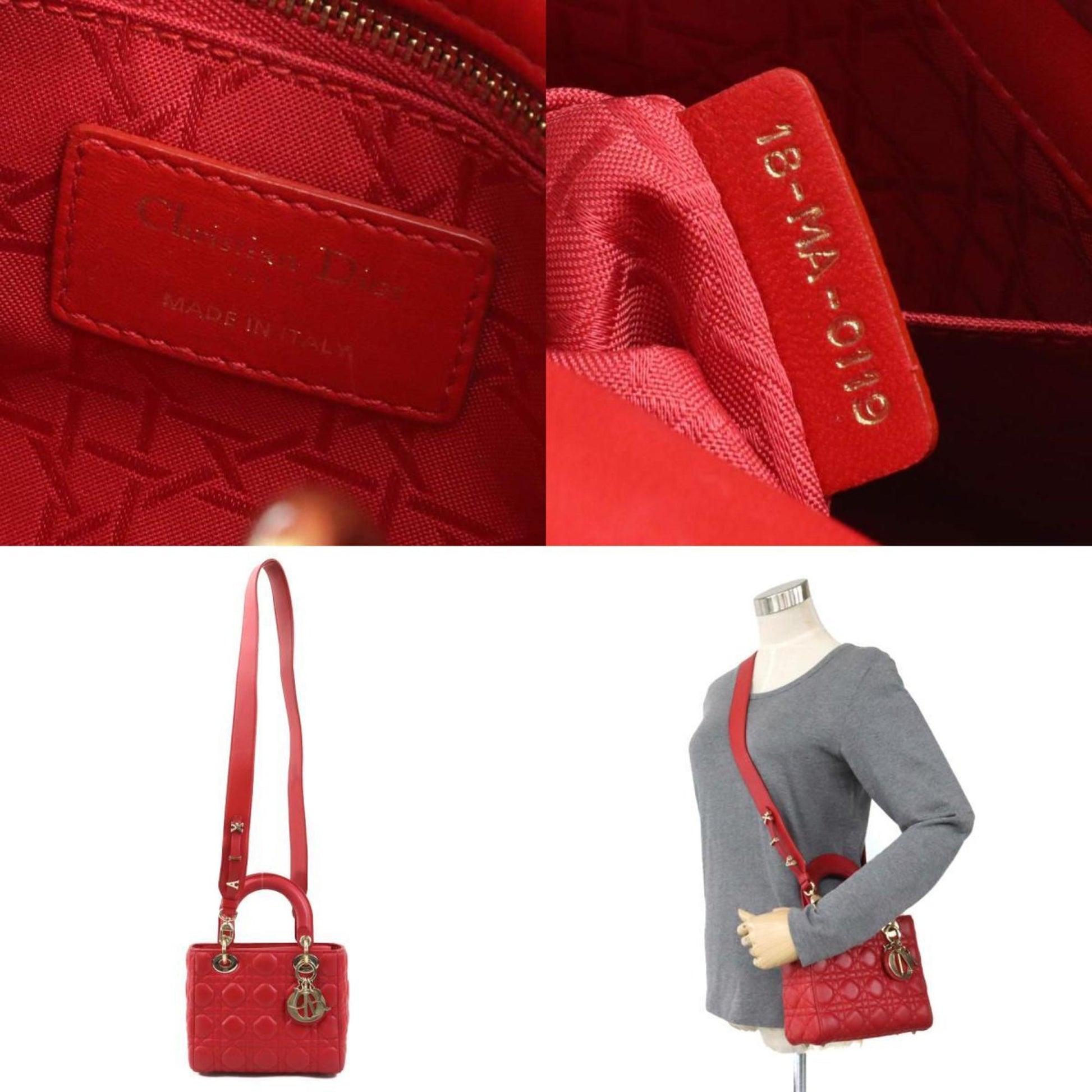 Dior Lady Dior, Red, Leather, handbag