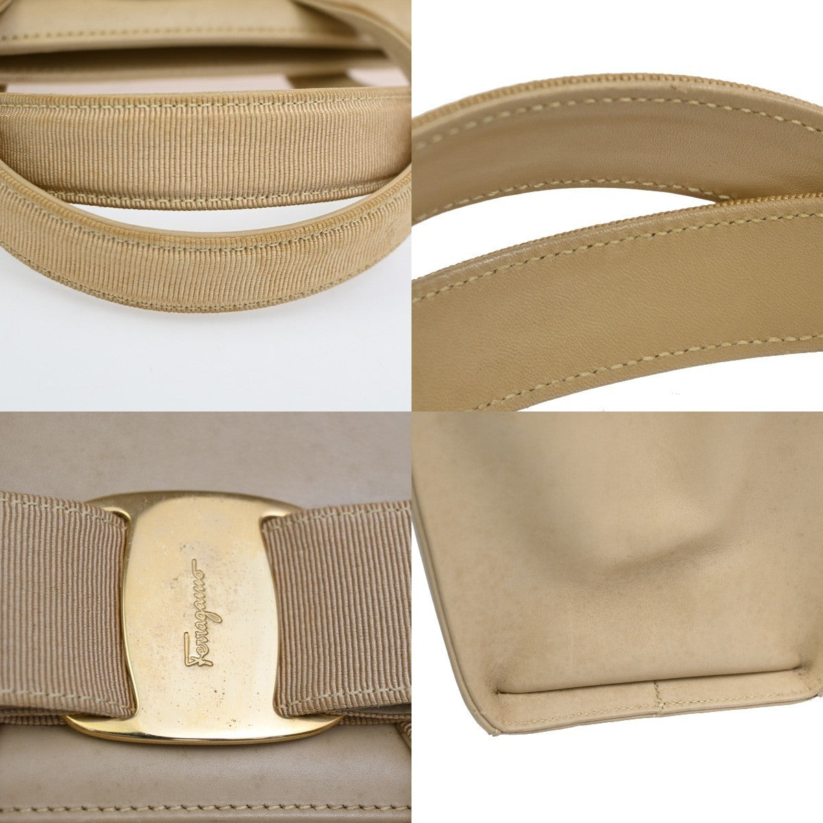 Salvatore Ferragamo Convertible Vara Bow Tote Leather, Beige, Leather, Handbag