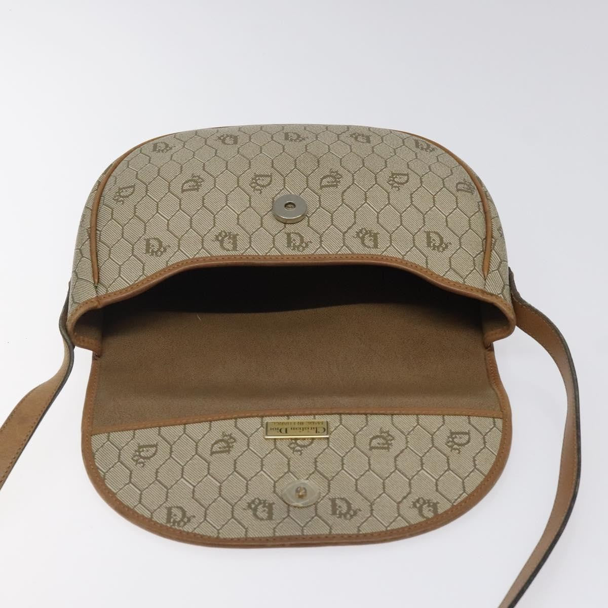 Christian Dior Vintage Honeycomb Flap Canvas and Leather, Beige, Canvas, Shoulder Bag