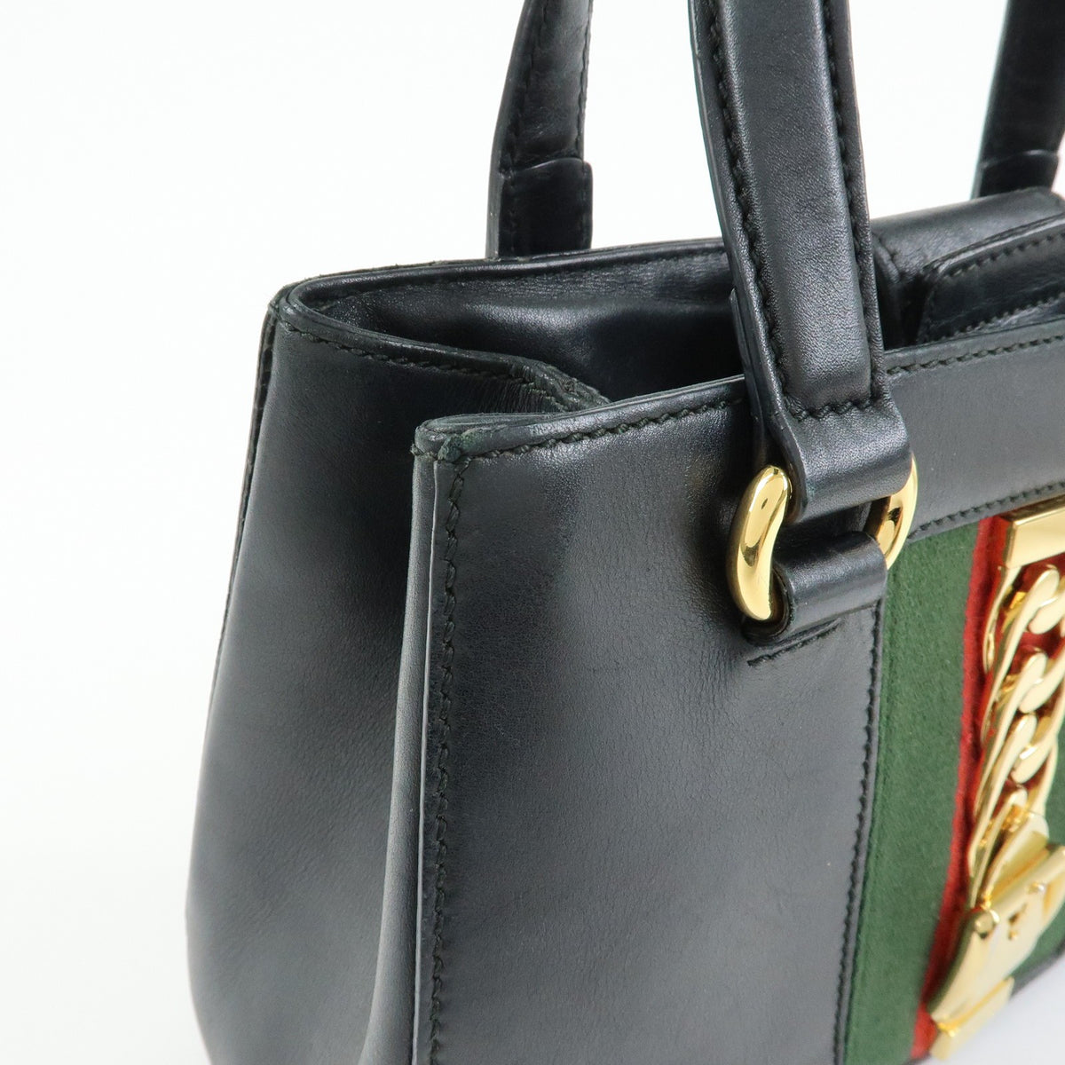 Gucci Sylvie Top Handle Leather, Black, Leather, Handbag