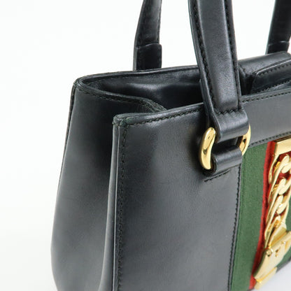 Gucci Sylvie Top Handle Leather, Black, Leather, Handbag