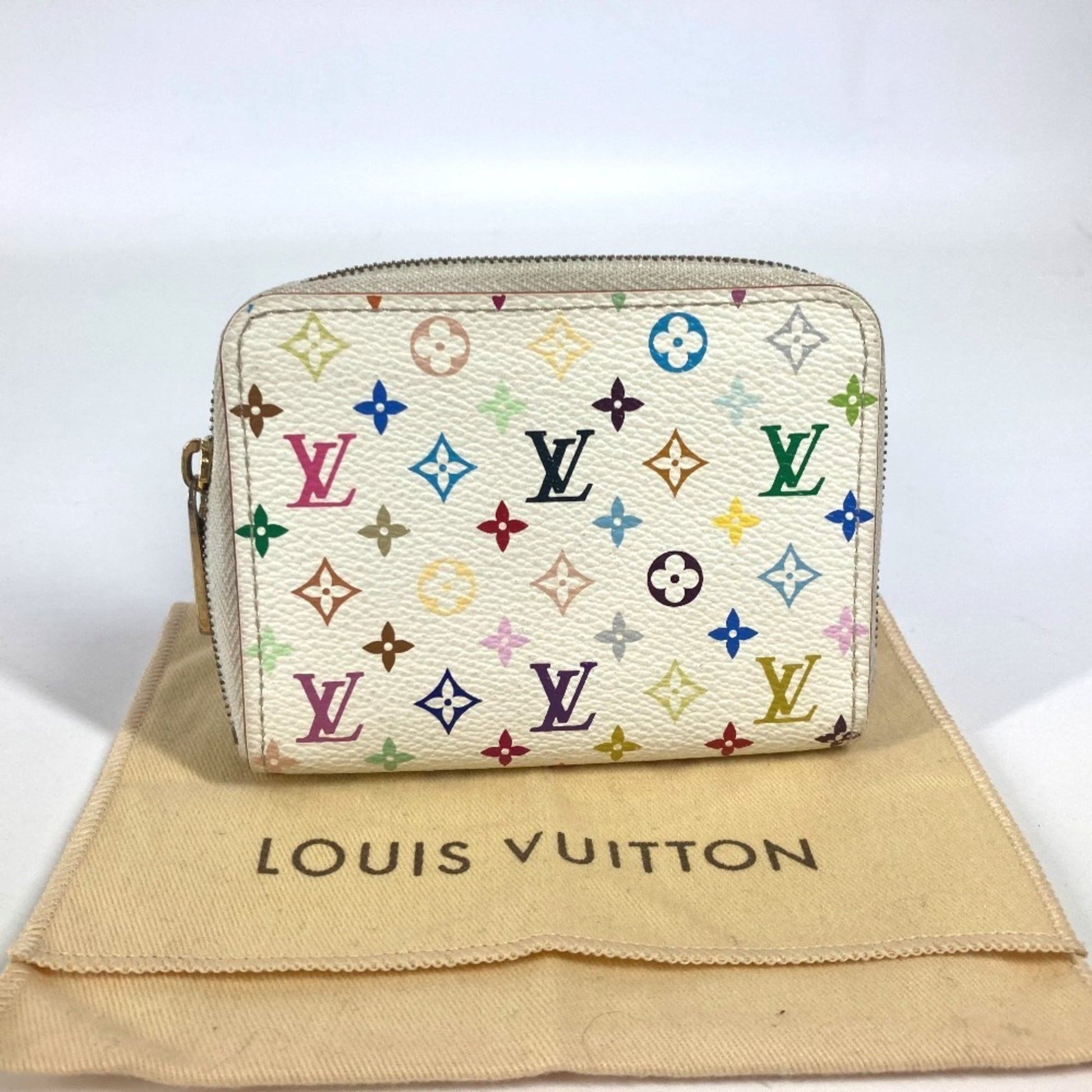 Louis Vuitton Zippy coin purse, White, Canvas, wallet