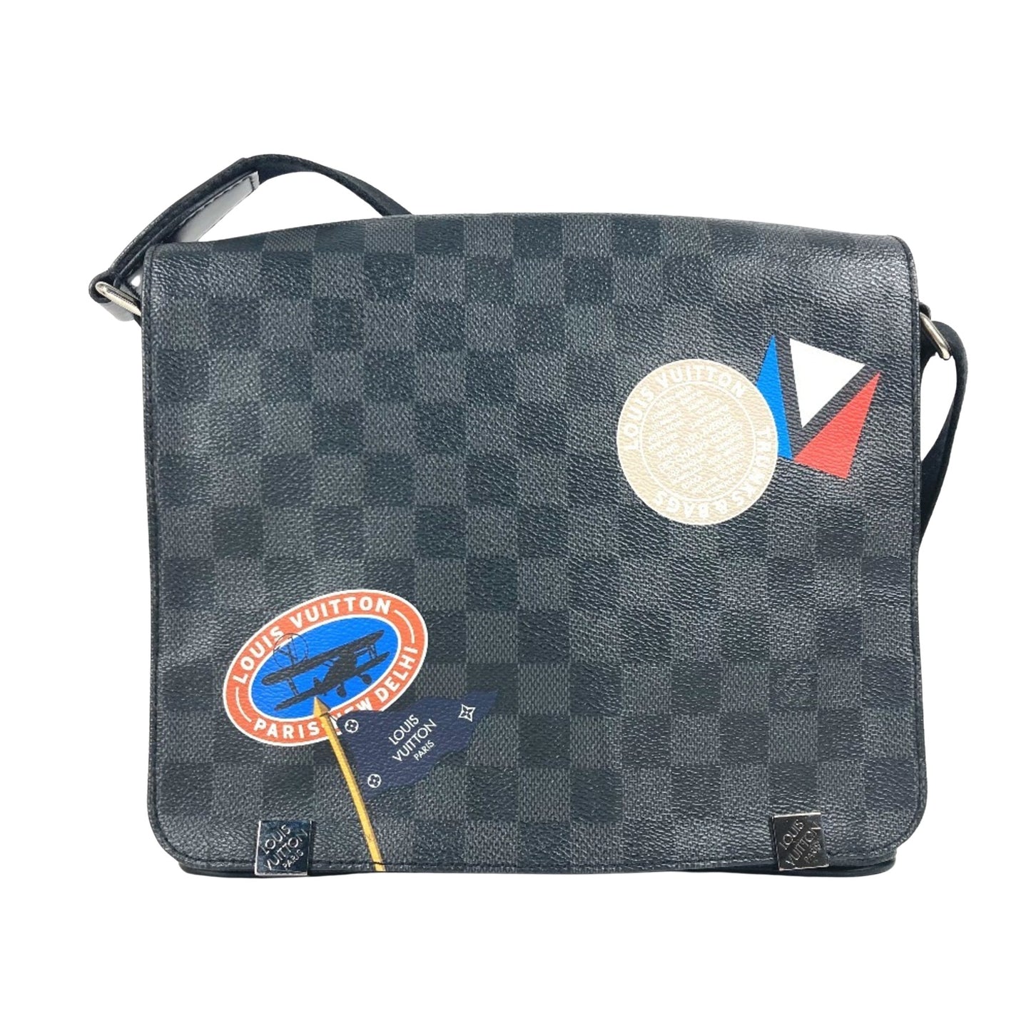 Louis Vuitton District, Black, Canvas, shoulder