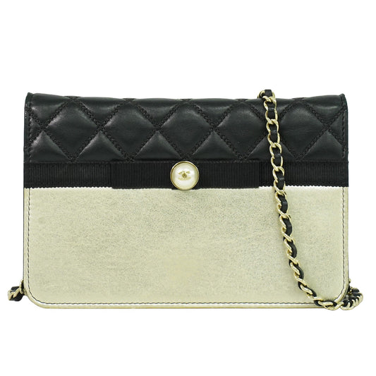 Chanel Wallet On Chain, Black, Leather, wallet