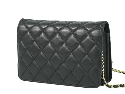 Chanel Wallet On Chain, Black, Leather, wallet