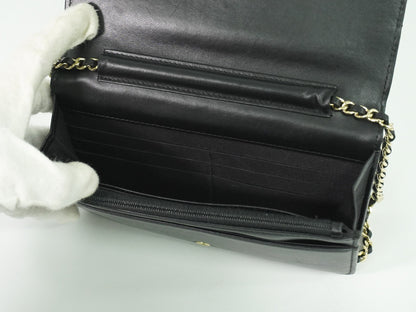 Chanel Wallet On Chain, Black, Leather, wallet