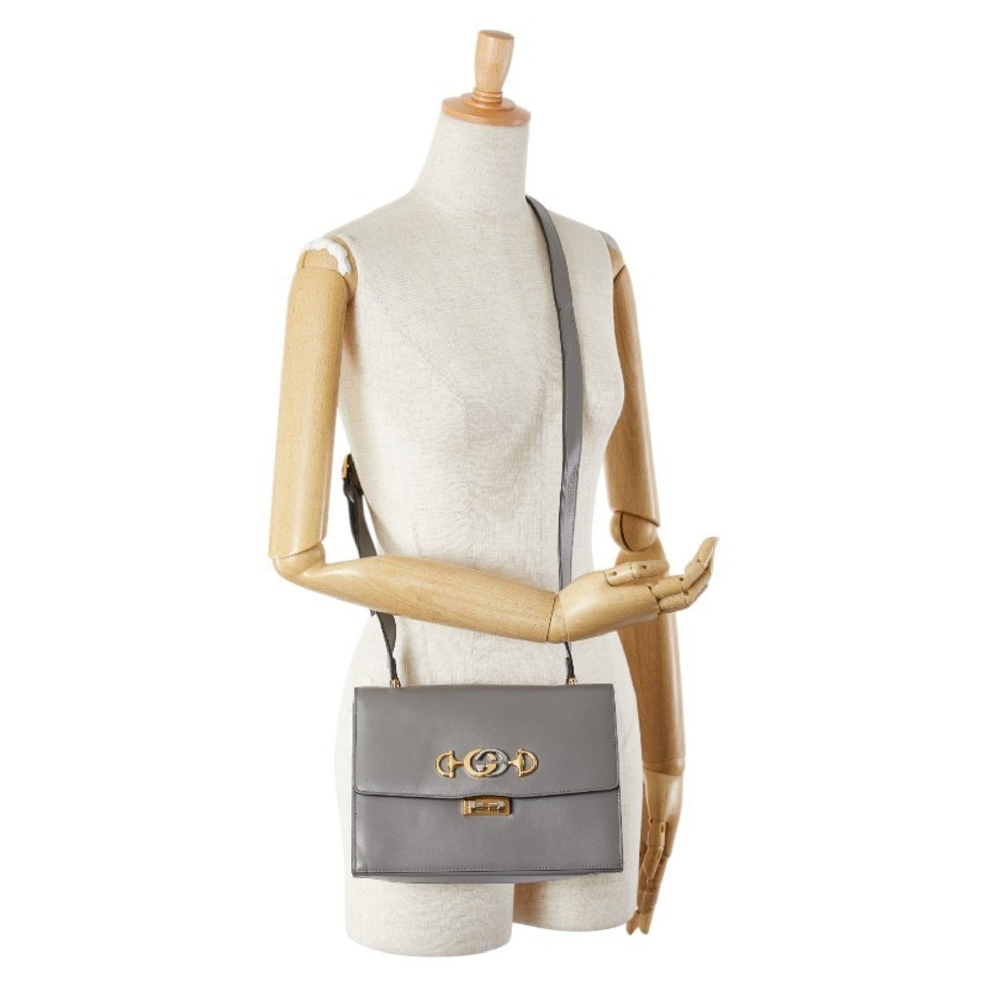 Gucci Zumi, Grey, Leather, shoulder