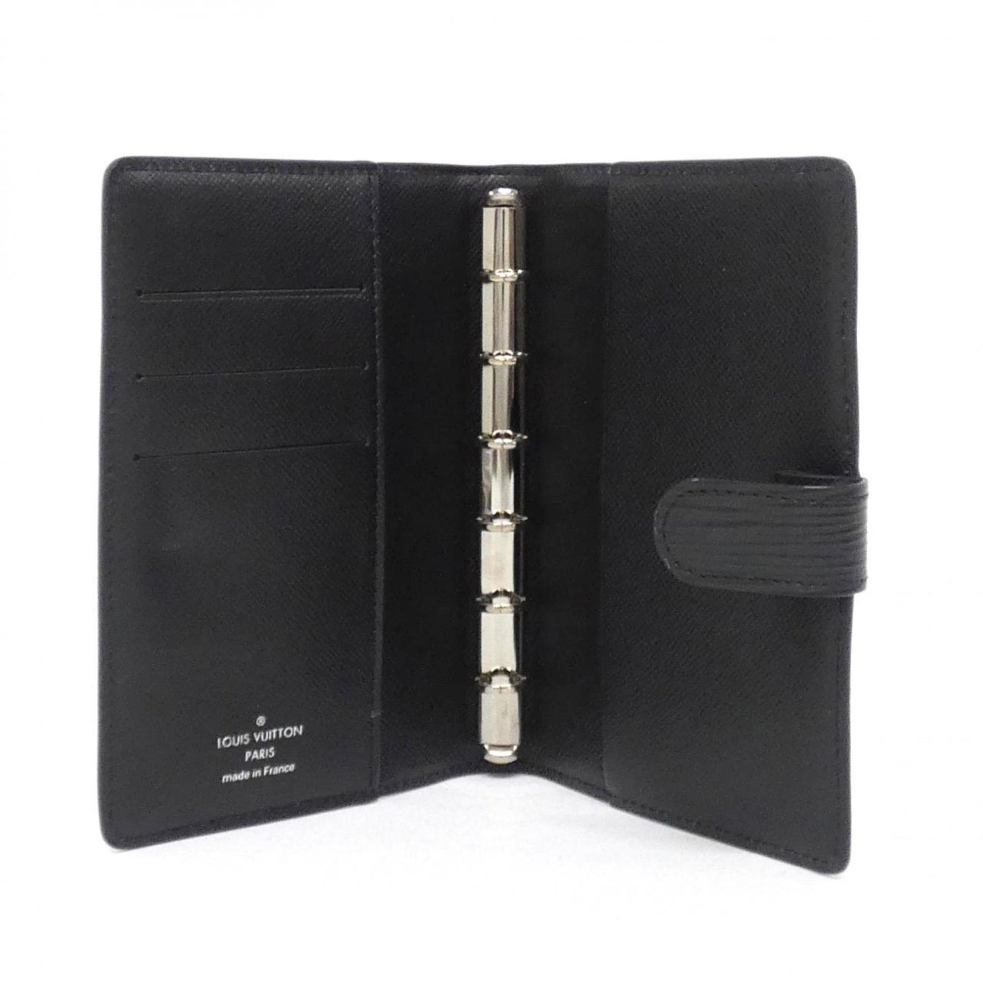 Louis Vuitton Agenda MM, Black, Leather, wallet