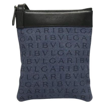 Bvlgari Logomania Canvas with Leather, Blue, Canvas, Shoulder Bag