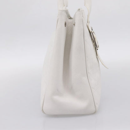 Christian Dior D Buckle Tote Cannage Stitch Leather, White, Leather, Tote Bag