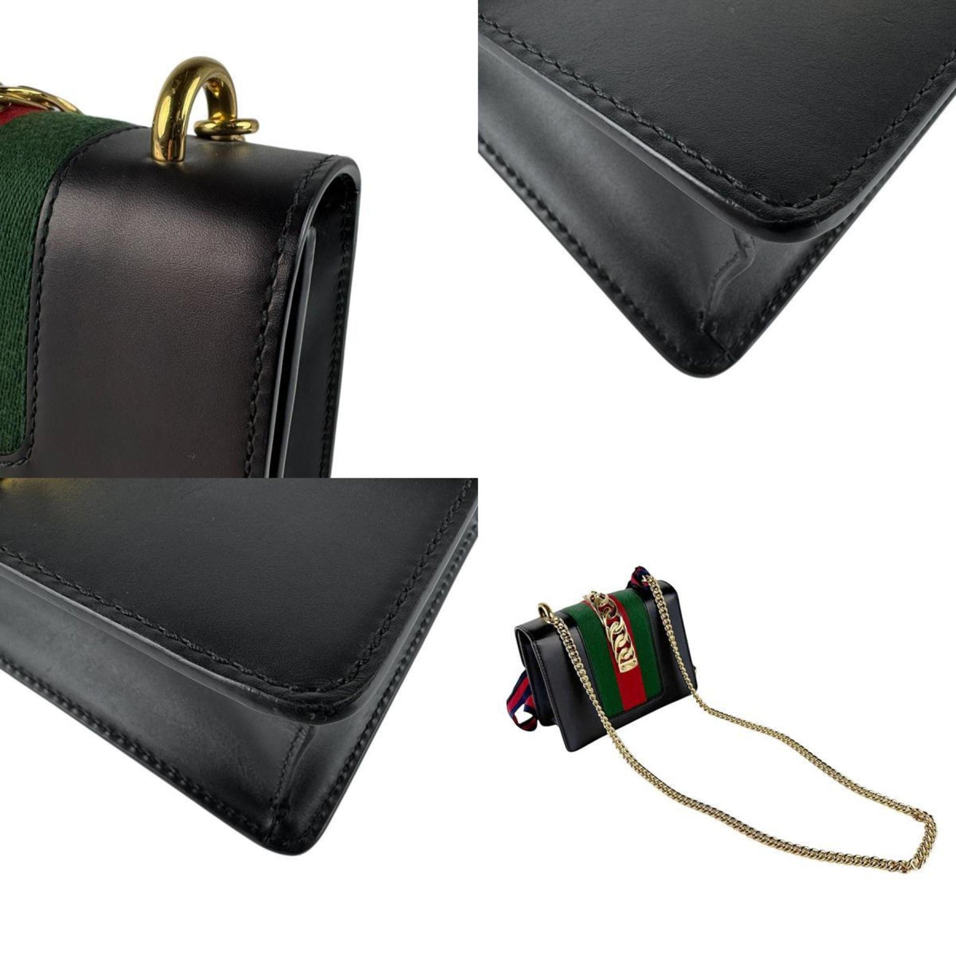 Gucci Sylvie, Black, Leather, shoulder