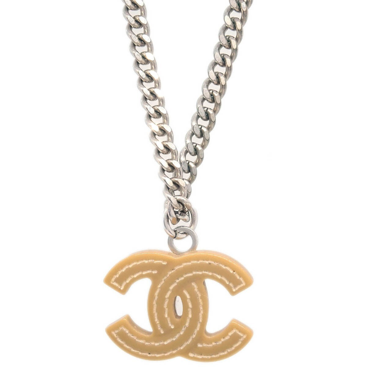 Chanel Vintage CC Pendant Metal, Silver, Silver Plated, Necklace