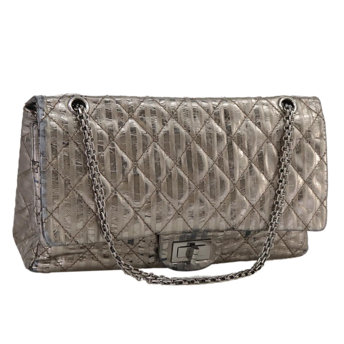"Chanel 2,55", Silver, Leather, shoulder