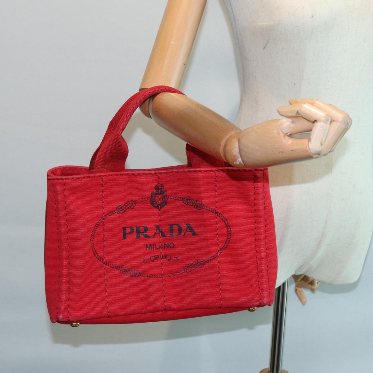 Prada Canapa, Red, Canvas, handbag