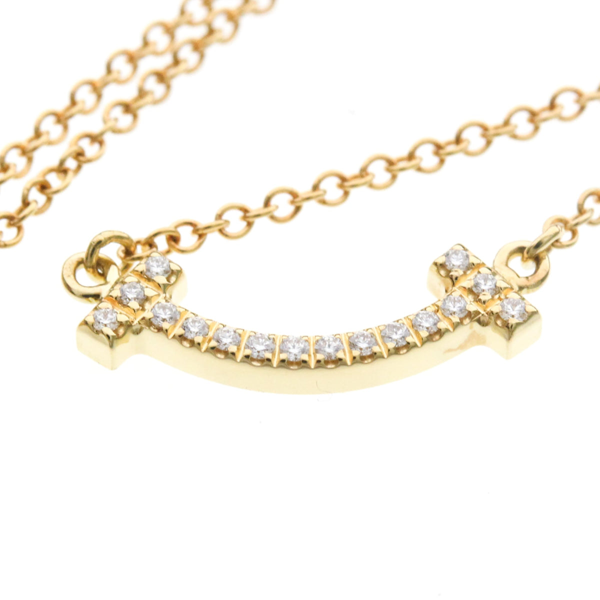 Tiffany & Co. T Smile Pendant 18K Yellow Gold with Diamonds, Gold, Yellow Gold, Necklace