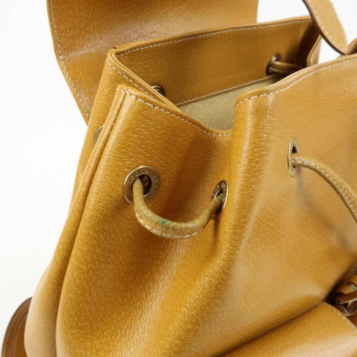 Gucci Vintage Bamboo Leather, Yellow, Leather, Backpack