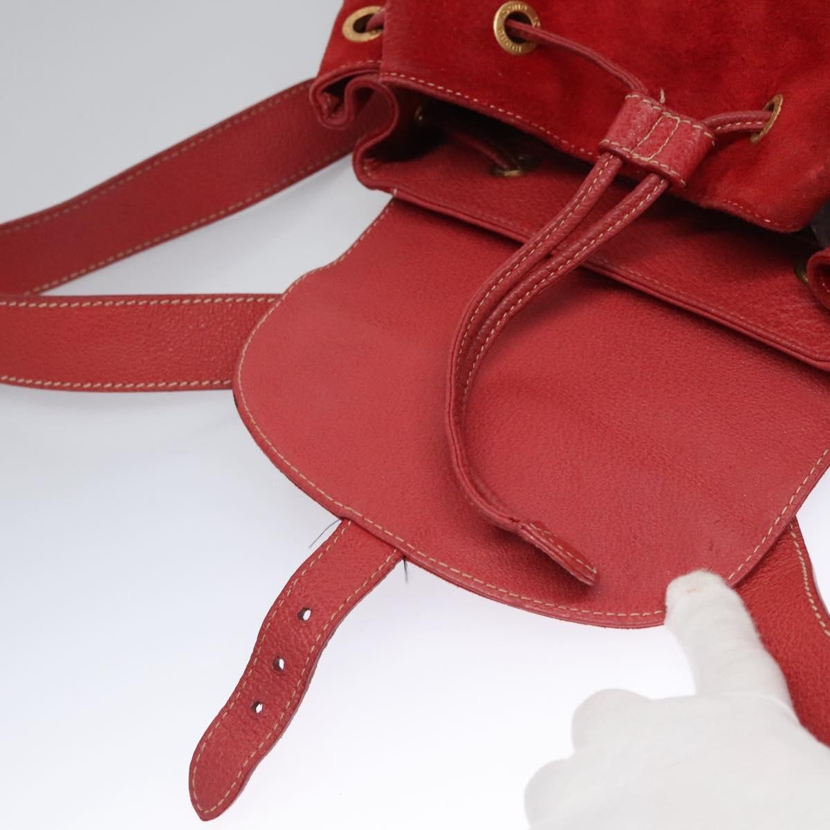 Gucci Vintage Bamboo Suede and Leather, Red, Suede, Backpack