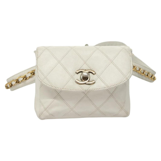 Chanel Cc, White, Leather, shoulder
