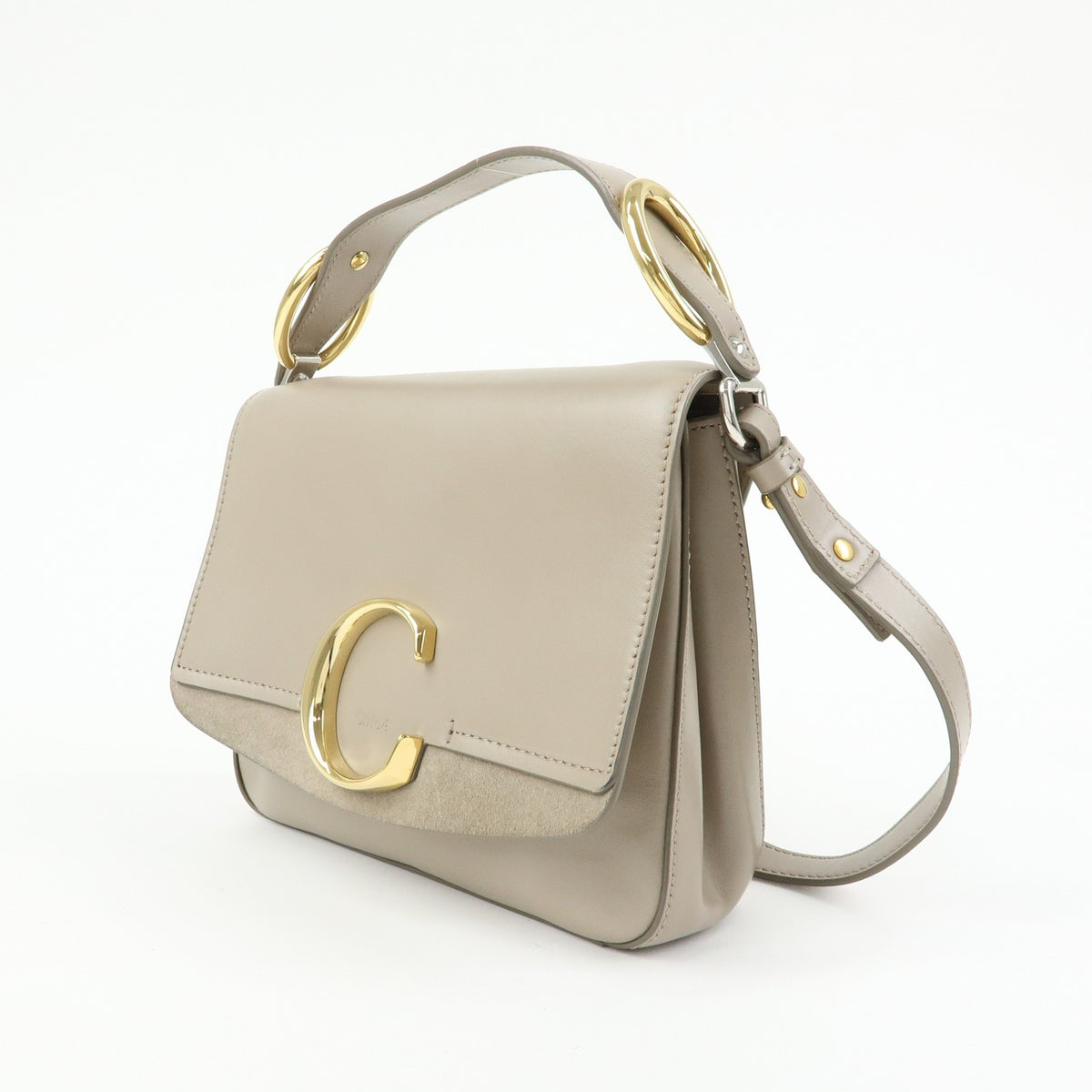 Chloe C Shoulder Bag Leather, Gray, Leather, Shoulder Bag