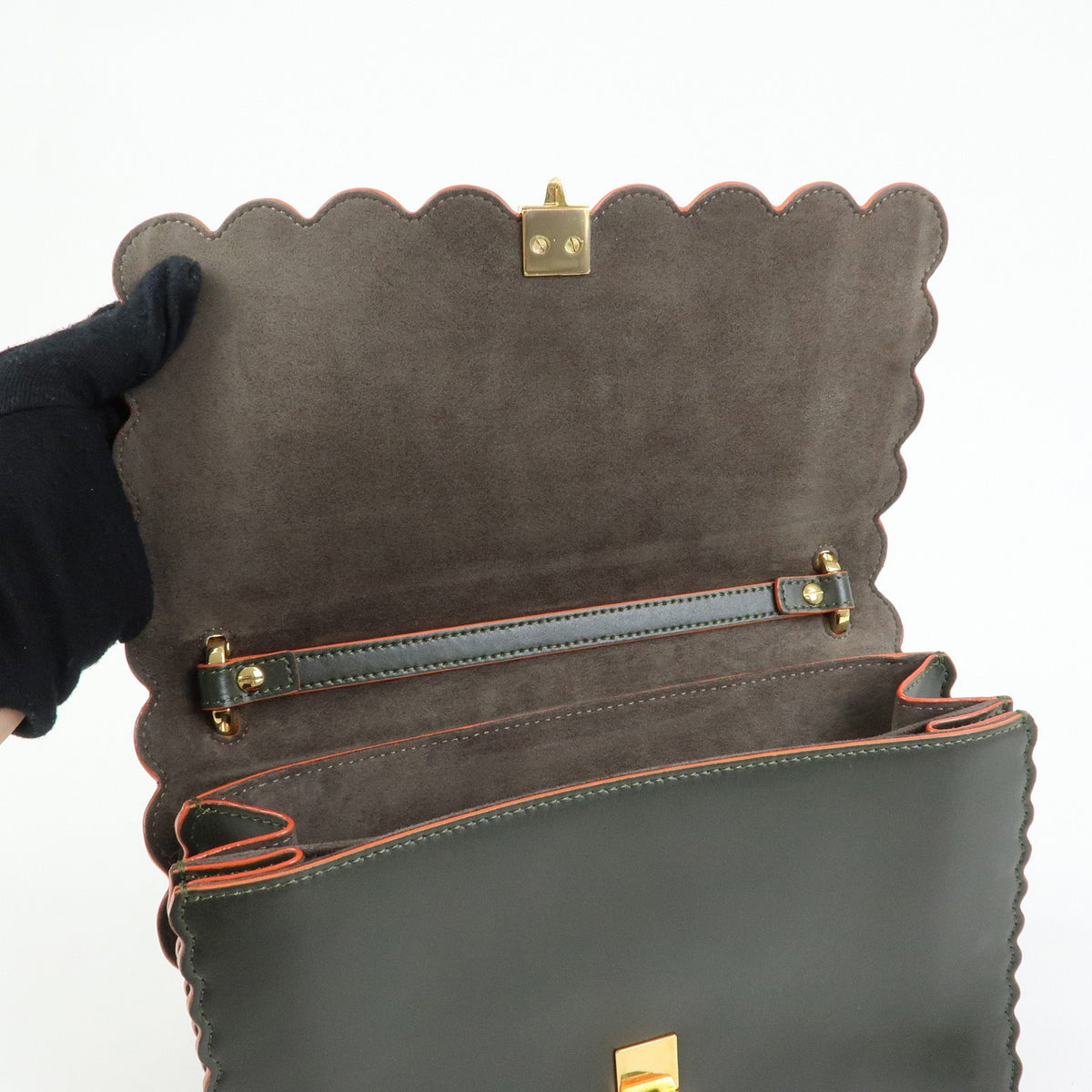 Fendi Kan I Leather, Green, Leather, Shoulder Bag