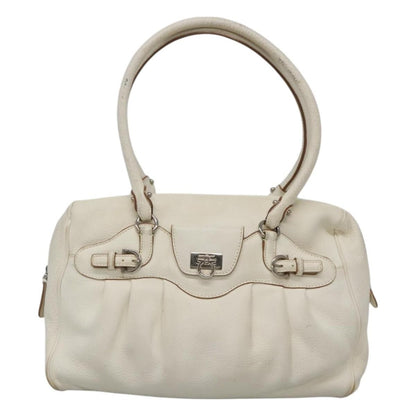 Salvatore Ferragamo Gancini Buckle Leather, White, Leather, Shoulder Bag