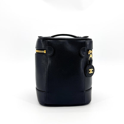 Chanel Vintage Timeless Cosmetic Case Caviar, Black, Leather, Clutch