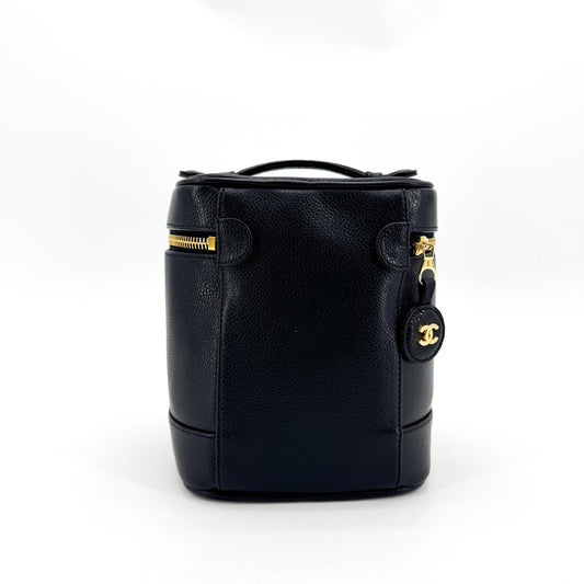 Chanel Vintage Timeless Cosmetic Case Caviar, Black, Leather, Clutch