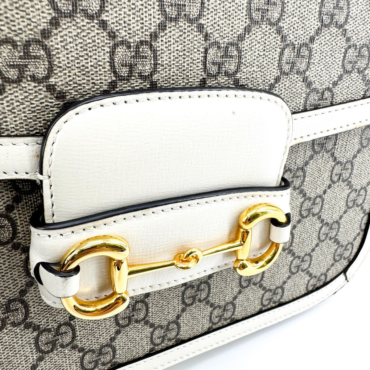 Gucci Horsebit 1955 GG Coated Canvas with Leather, Beige, Canvas, Shoulder Bag