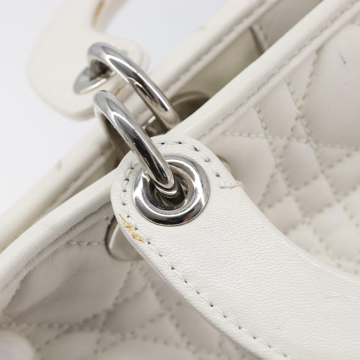 Christian Dior Lady Dior Cannage Quilt Lambskin, White, Leather, Handbag
