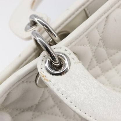 Christian Dior Lady Dior Cannage Quilt Lambskin, White, Leather, Handbag