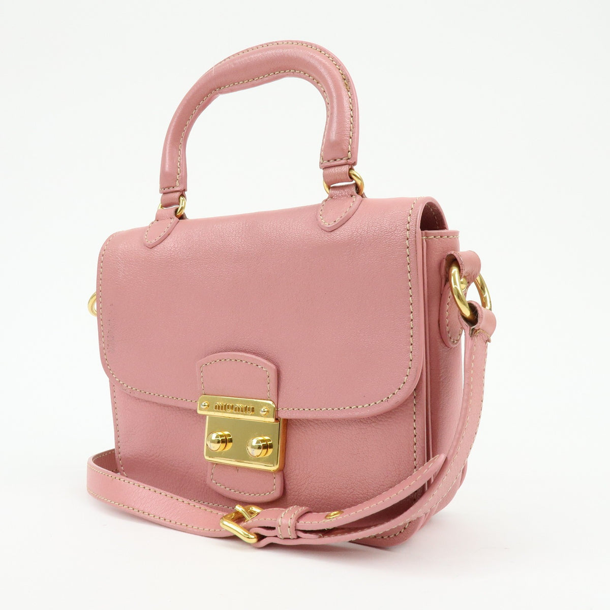 Miu Miu Madras Top Handle Leather, Pink, Leather, Handbag