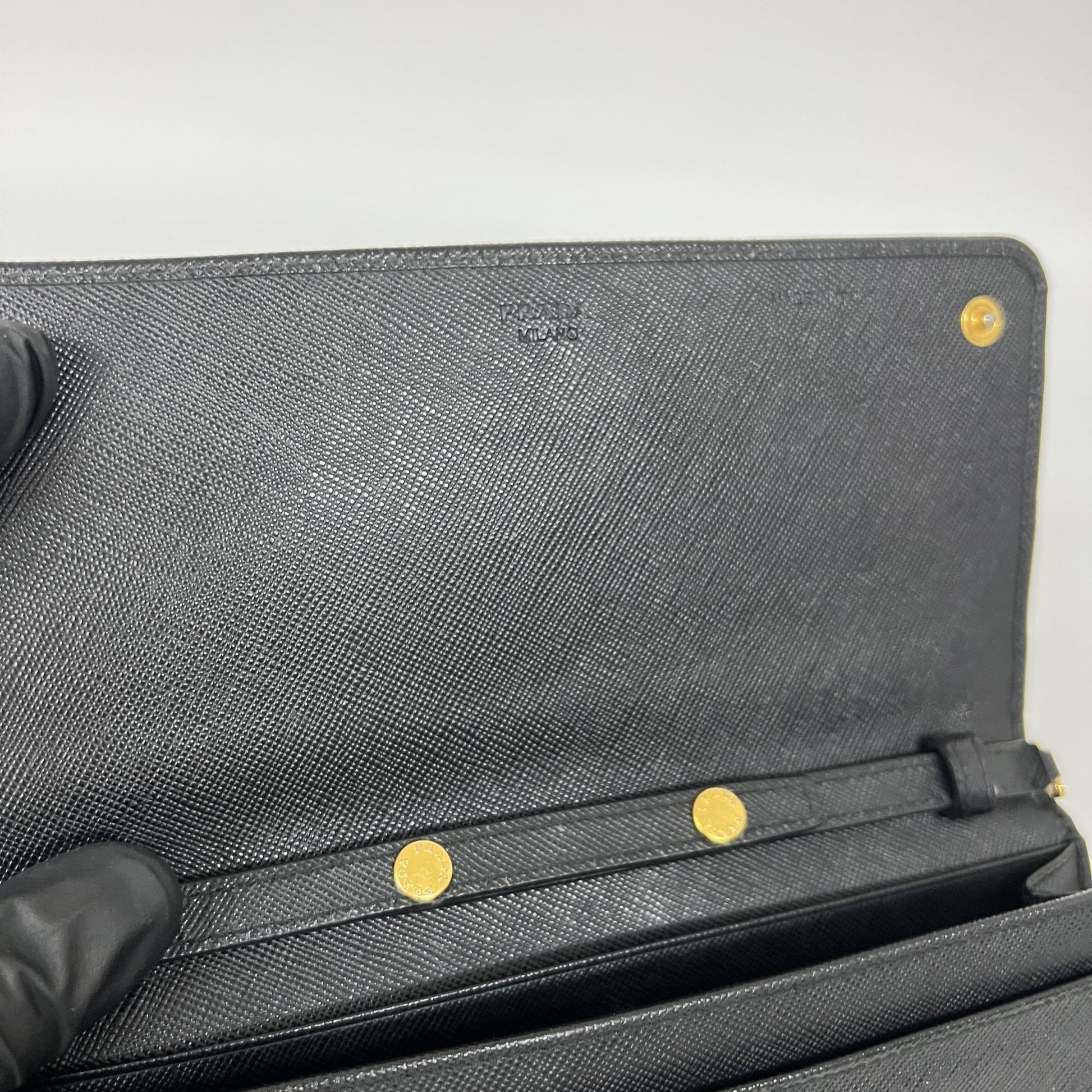 Prada Wallet on Chain Saffiano, Black, Leather, Shoulder Bag