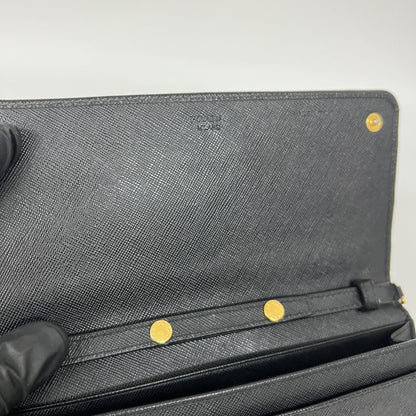 Prada Wallet on Chain Saffiano, Black, Leather, Shoulder Bag