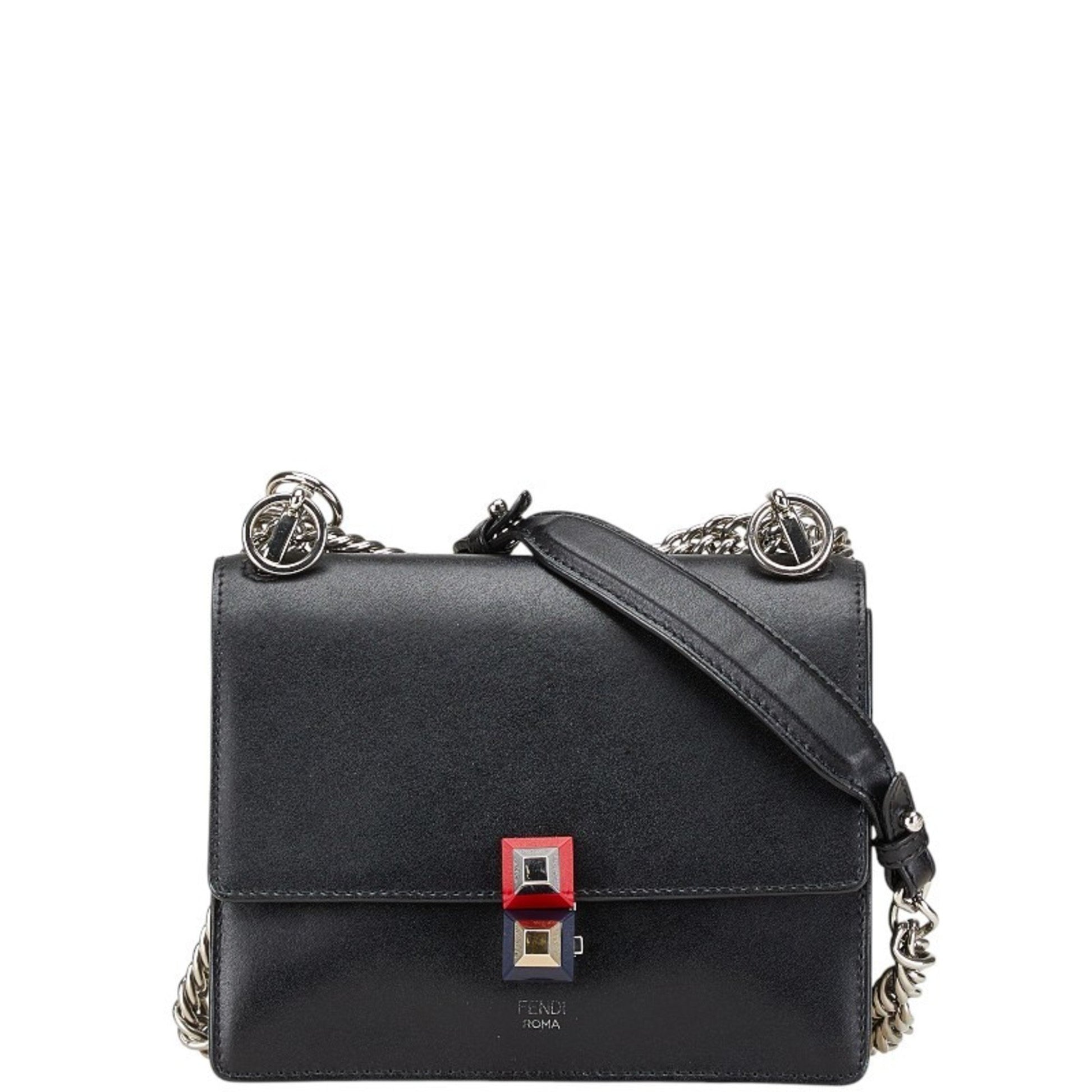 Fendi Kan I, Black, Leather, shoulder