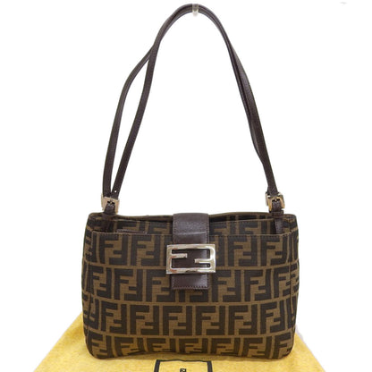 Fendi Zucchino, Brown, Canvas, shoulder