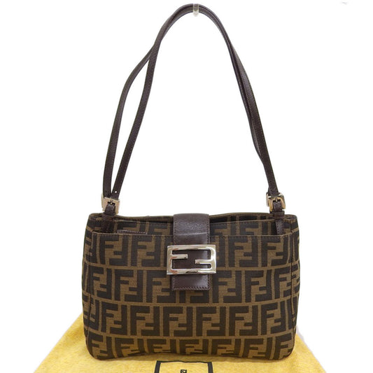 Fendi Zucchino, Brown, Canvas, shoulder