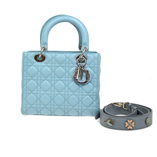 Dior Lady Dior, Blue, Leather, handbag
