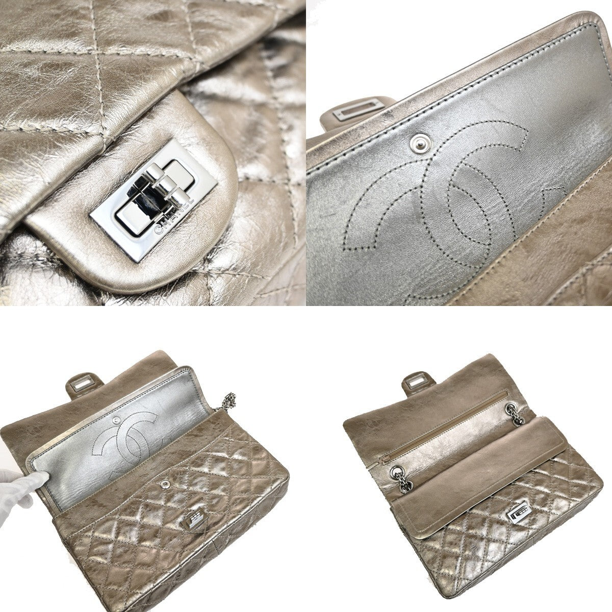 "Chanel 2,55", Silver, Leather, shoulder