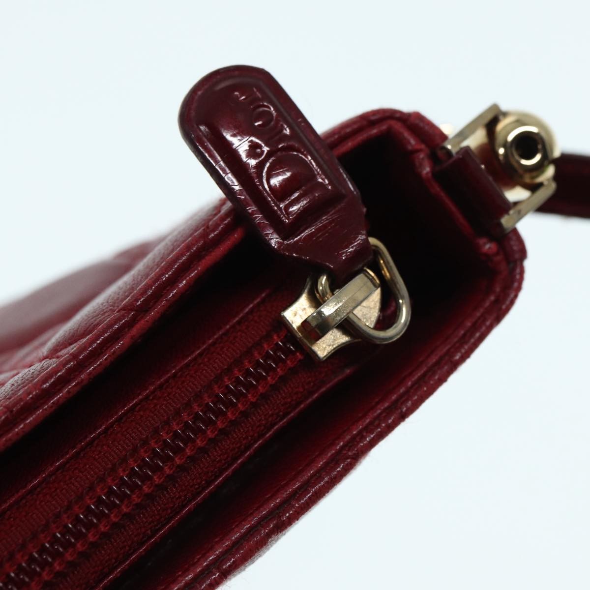 Christian Dior Lady Dior Zip Pochette Cannage Quilt Lambskin, Red, Leather, Clutch