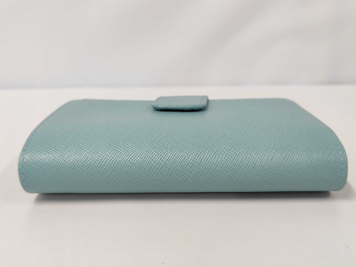 Prada Saffiano bifold Leather, Blue, Leather, Wallet