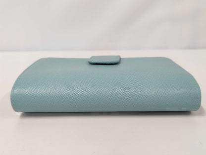 Prada Saffiano bifold Leather, Blue, Leather, Wallet
